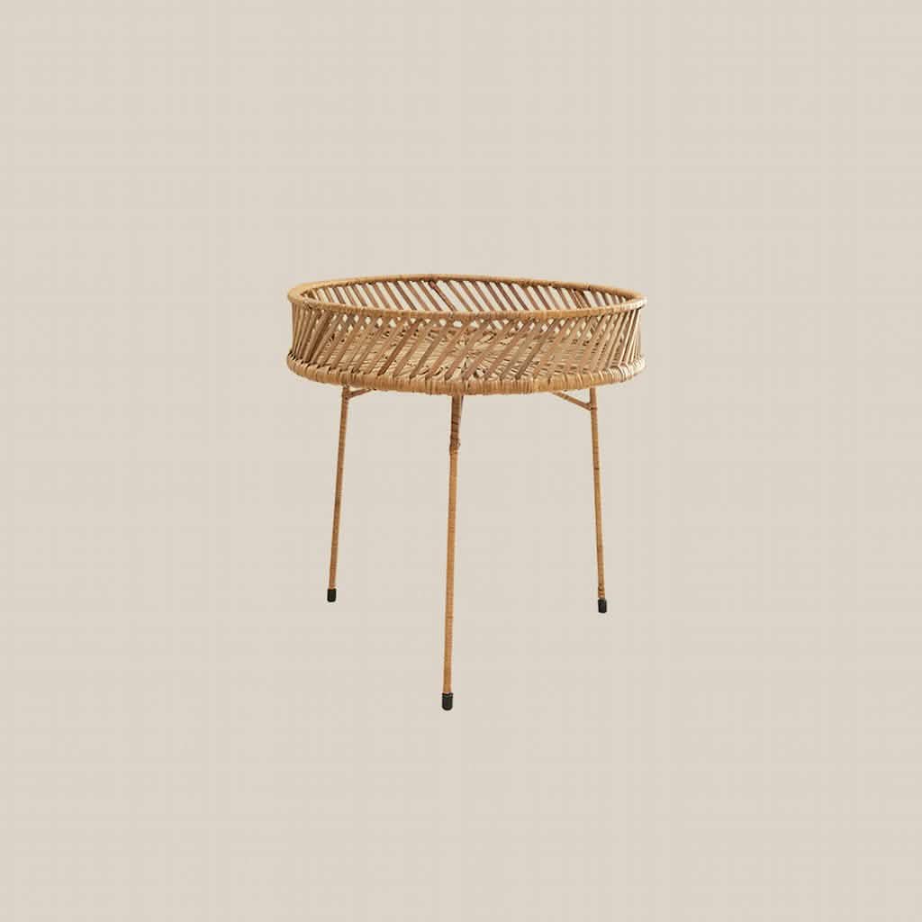Round Natural Rattan Side Table High - Home and Soul